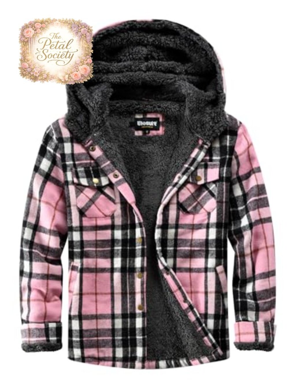 Fleece Flannel Jacket Plaid Sherpa Button Down Hooded Coat